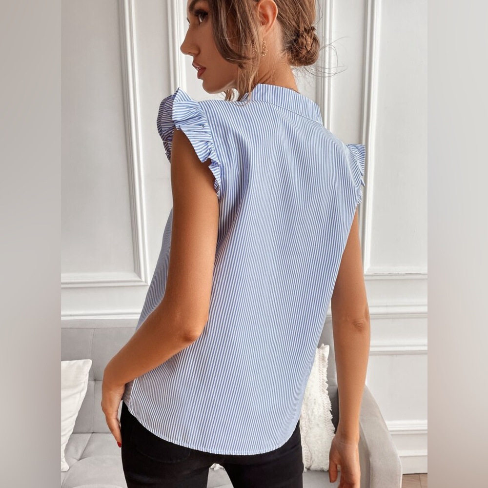 SHEIN Frenchy Striped Ruffle Cap Sleeve Blouse